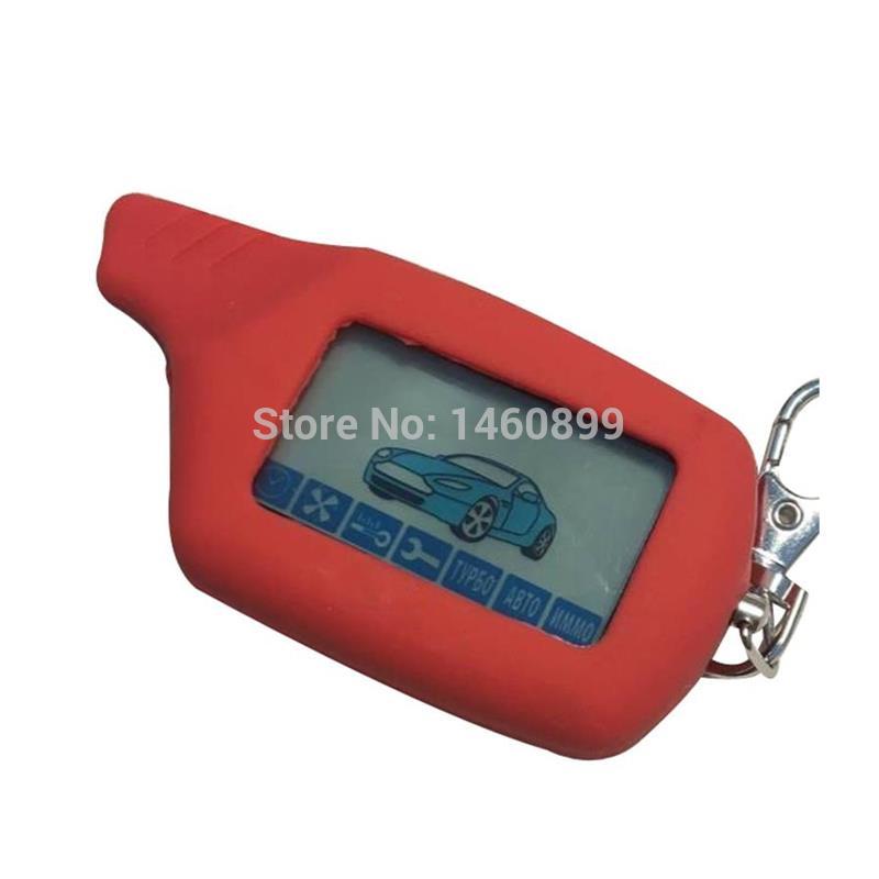 A91 LCD Remote Control Key keychain + Red Silicone Case For Russian 2 Way Car Alarm System Starline A91