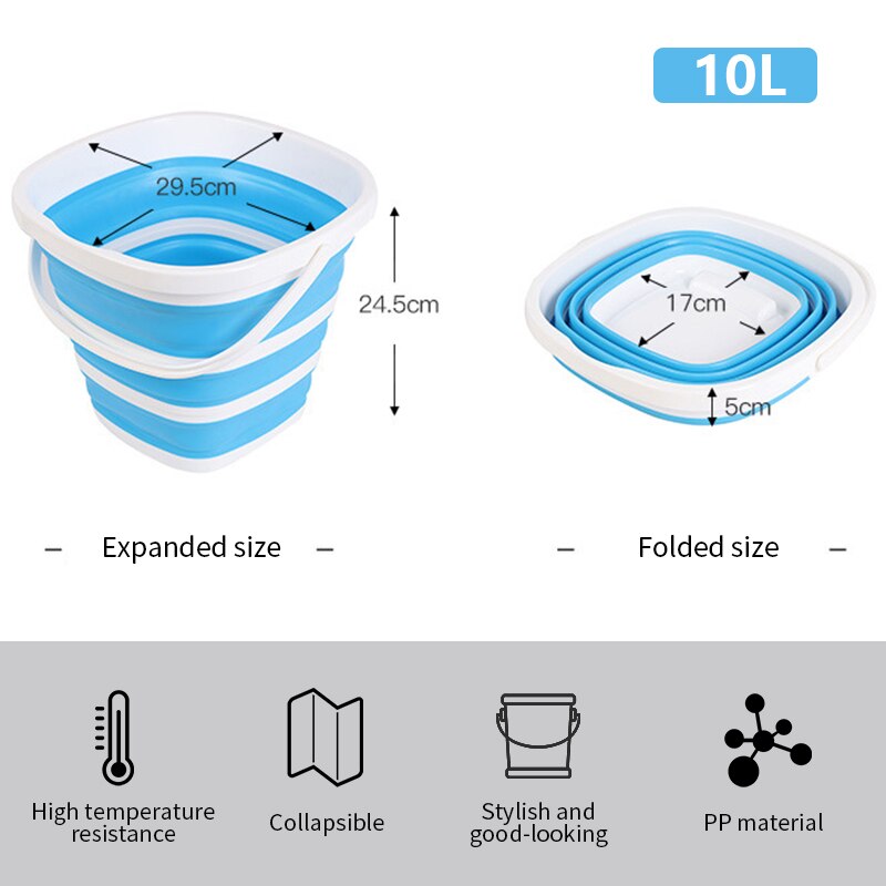 10L Silicone Bucket for Fishing Folding Bucket Car Wash Outdoor Folding Collapsible Supplies Square Bathroom Kitchen Camp Bucket