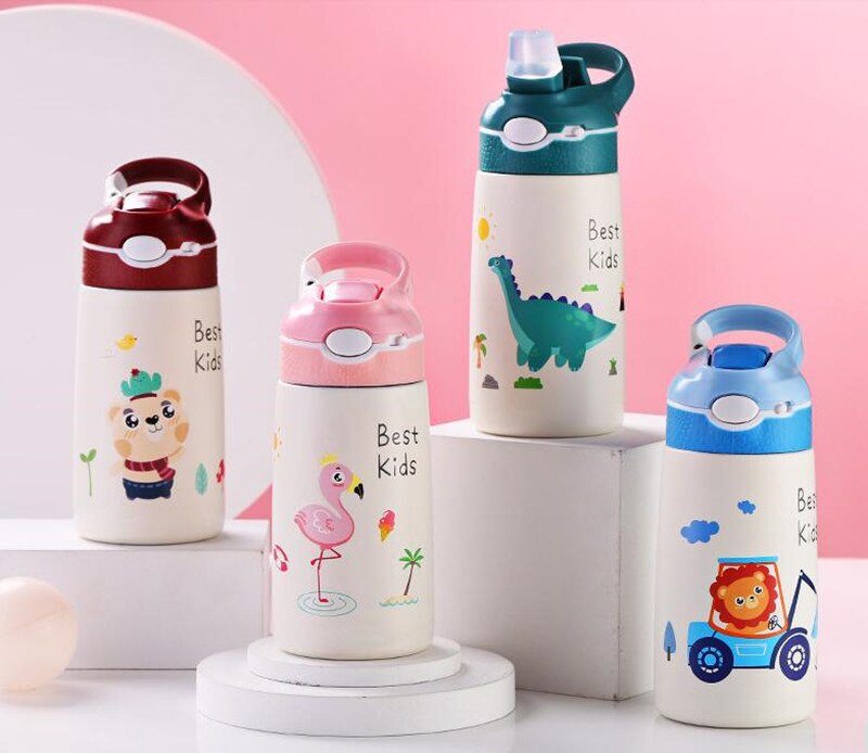 Bouteille d&#39;eau Thermos pour enfants de 400ML, tasse Thermos pour enfants, bébé canard, paille à billette, flacons sous vide en acier inoxydable 316, gobelet, tasse thermique