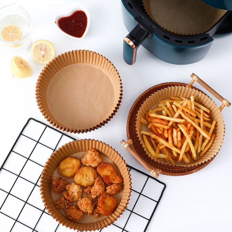 25pcs/50pcs Baking Paper for Air Fryer Oil Absorbing Paper Tray Food Grade Disposable Liner Round Home Baking Silicone Oil Paper