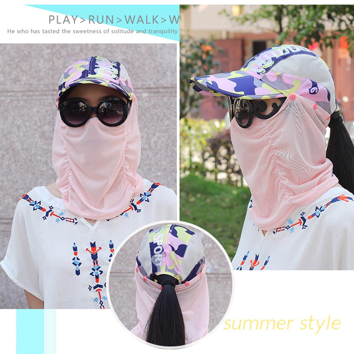 Women Foldable Sun Protect Baseball Cap With Removable Neck Faces Flap Cover Suitable For Outdoor Activity Farming Travel Hiking