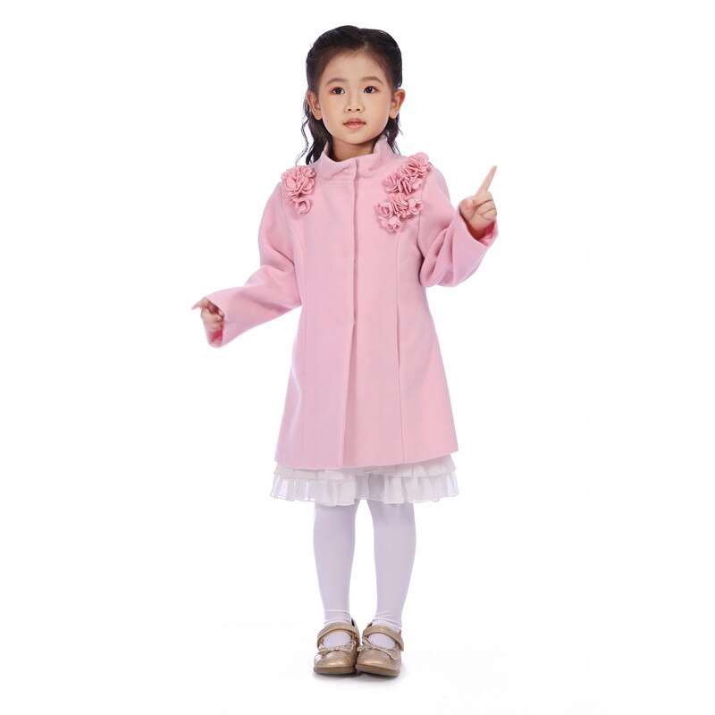 Abrigo cálido rosa para niñas, prendas de vestir, chaquetas para niños, abrigo informal de flores rojas, Otoño e Invierno
