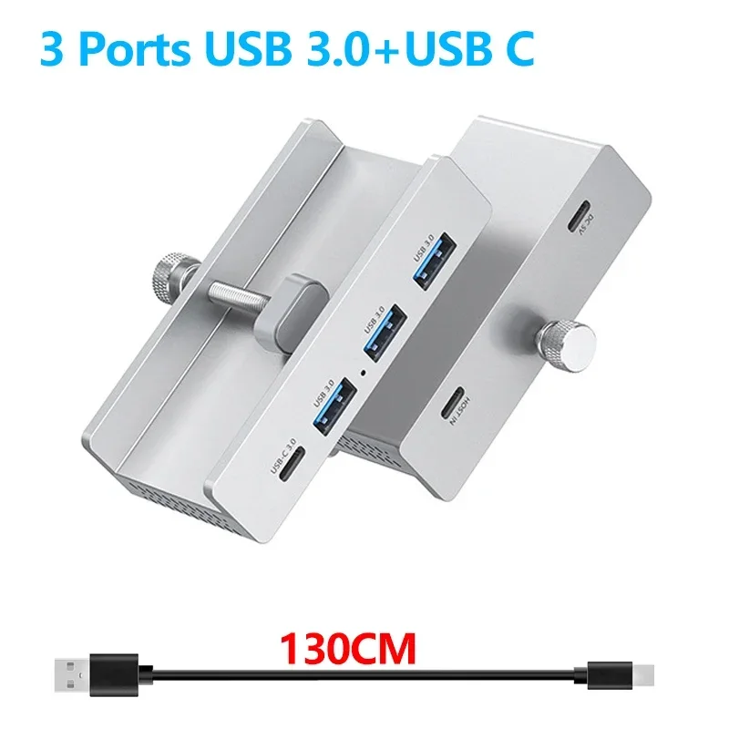 10Gbps HUB Clamp Clip USB 3.2 3.0 2.0 Splitter Adapter Zewnętrzna stacja dokująca Multi Do iMac MacbookPro Akcesoria do komputerów stacjonarnych: Srebrny