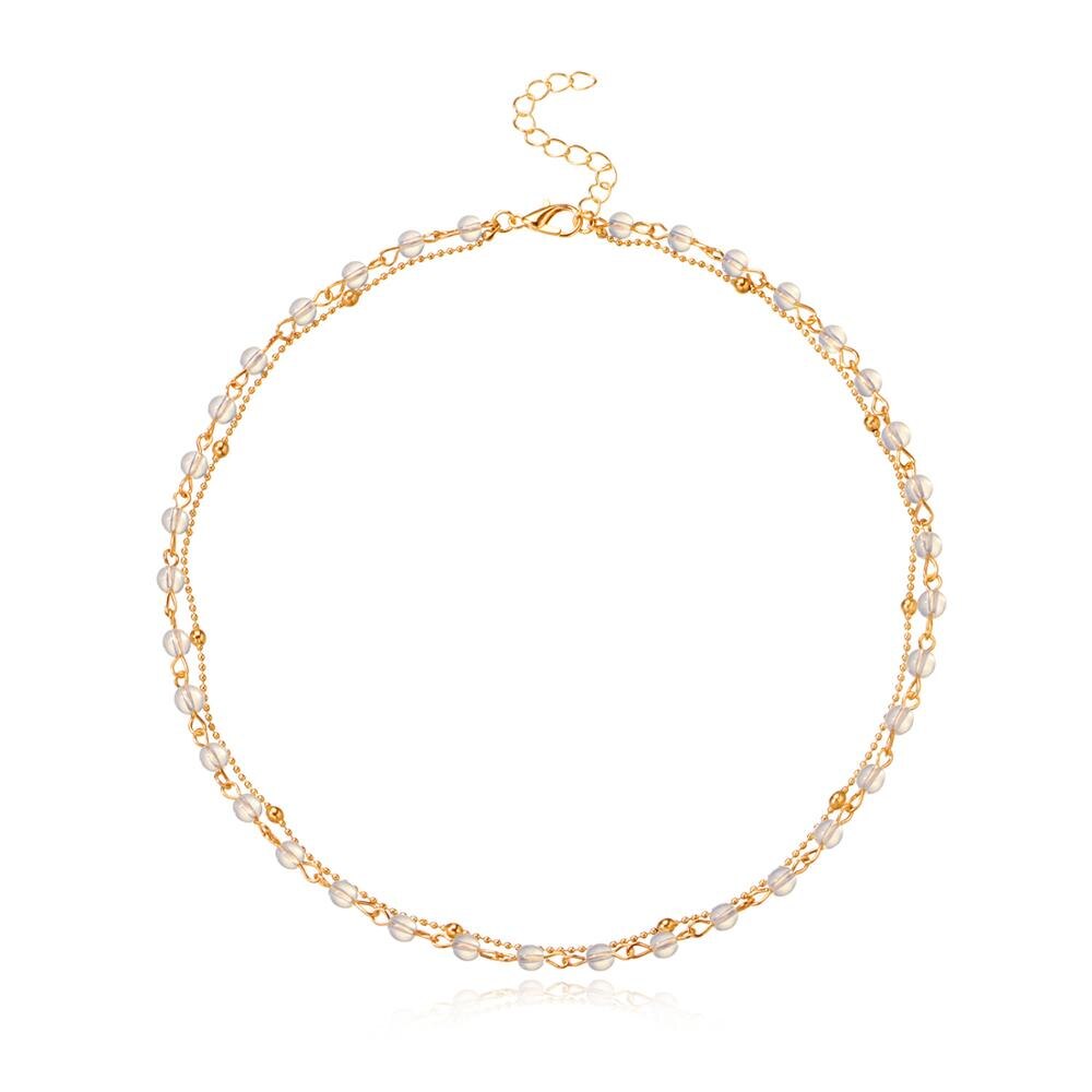 Doppel Schicht Halsband Halskette Für Frauen Schwarz und Weiß Perle Kette Halskette Collier Femme Schmuck: whithe Gold