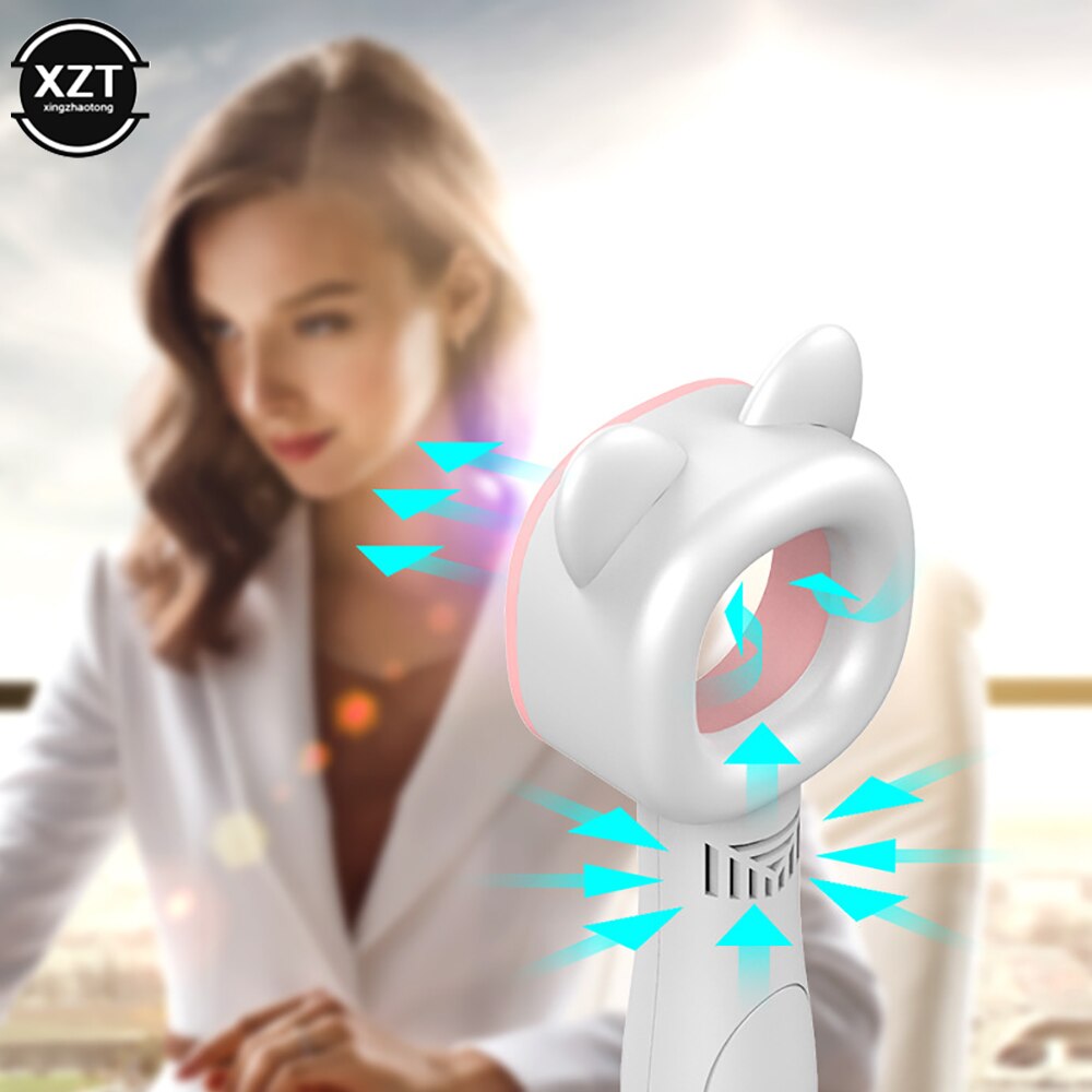 Ventilador sin aspas con orejas de gato, Mini enfriador de aire portátil con carga USB, silencioso, adecuado para oficina, deportes al aire libre, viajes, Verano