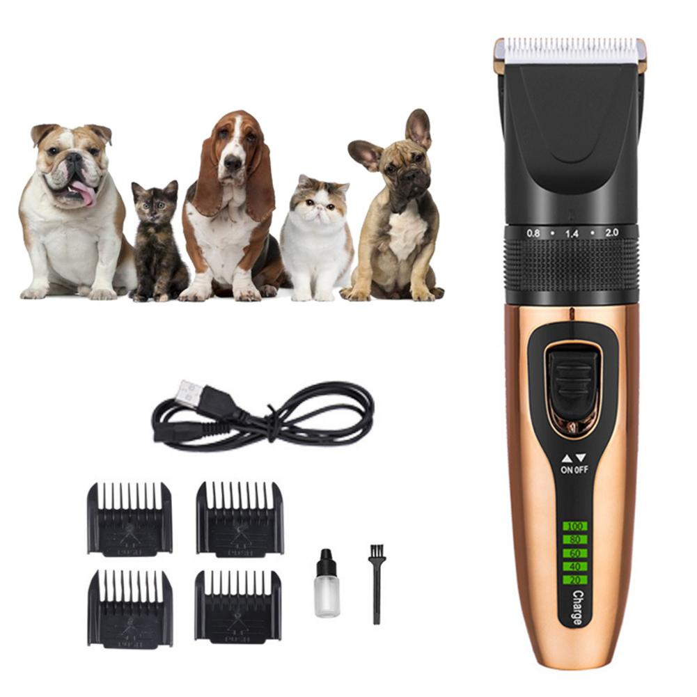 Pet Dog Cat Hair Trimmer Rechargeable Low-noise Pet Hair Clipper Remover Grooming Hair Trimmer Electrical Pets Hair Cut Machine: Gold
