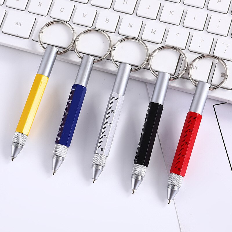 6 In 1 Multi Tools Function Pen Key Ring Screwdriver Pen with Ruler Screen Touch Pencil Unique Gadget Metal Pens