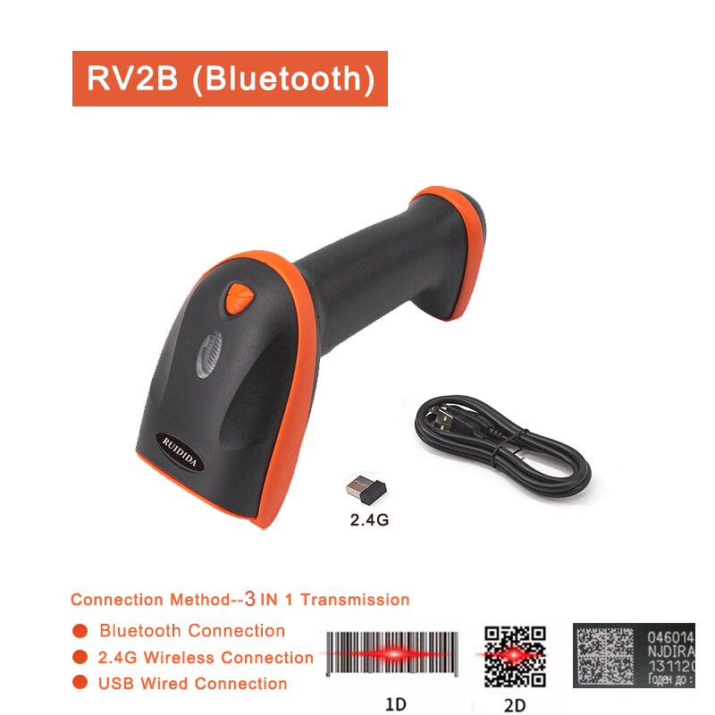 Draadloze Scanner 2D Barcode Scanner Draagbare Draadloze 2d Scanner Wired Handheld Qr Scanner Bluetooth Code Bar Scanner Met Stand: RV2B Bluetooth