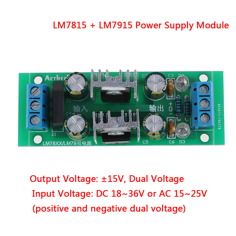 1Pcs Dc 18 ~ 35V Ac 15 ~ 25V LM7815 + LM7915 + - 15V Power supply Module Dual Voltage Regulator Gelijkrichter Brug Voeding Module