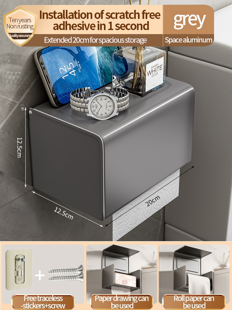 Toilet Tissue Box Wall Mounted Toilet Paper Dispenser Box Bathroom Storage Rack: Burgundy