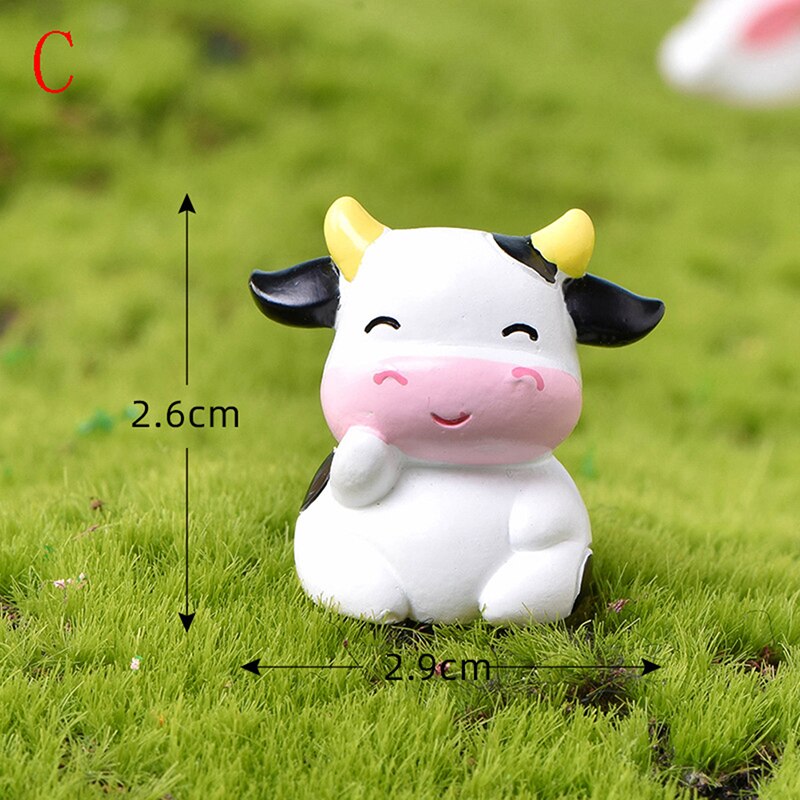 Kawaii Mini Cow Pig Animals Home Micro Fairy Garden Figurines Miniatures Home Garden Decoration DIY Accessories: C