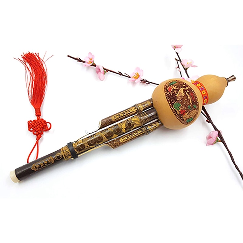 Chinese Handmade Cucurbit Silk Cucurbit Silk National Wind Musical Instrument Flute Handcraved Art Recorder Beginners Instrument