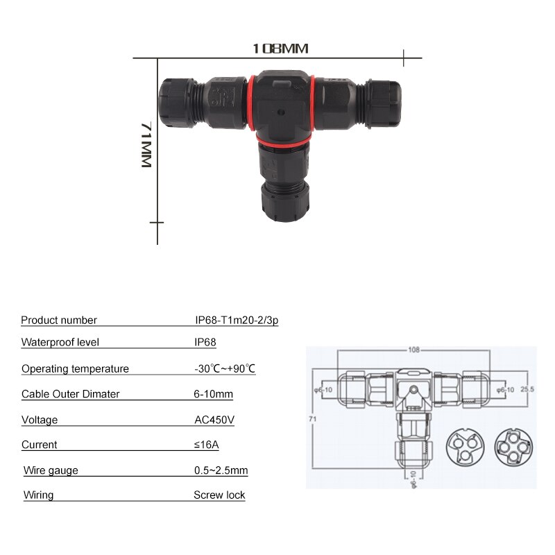 Conector a prueba de agua IP68, forma de E/S/T, 2/3/4/5 Pines, adaptador de Terminal eléctrico, conector de Cable para conexión de luz LED al aire libre