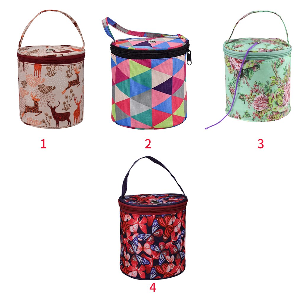 Printed Cloth Weaving Crochet Tote Zipper Closure DIY Craft Knitting Bag Anti-winding Home Portable Yarn Storage With Handle