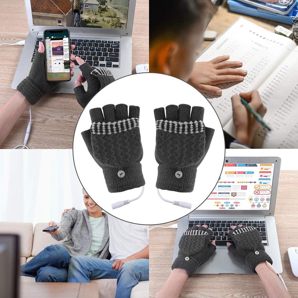 Unisex Beveiligde Usb 5V Verwarming Handschoenen Handwarmer Winter Warme Wanten Hand Laptop Half Vingerloze Elektrische Verwarming Handschoenen