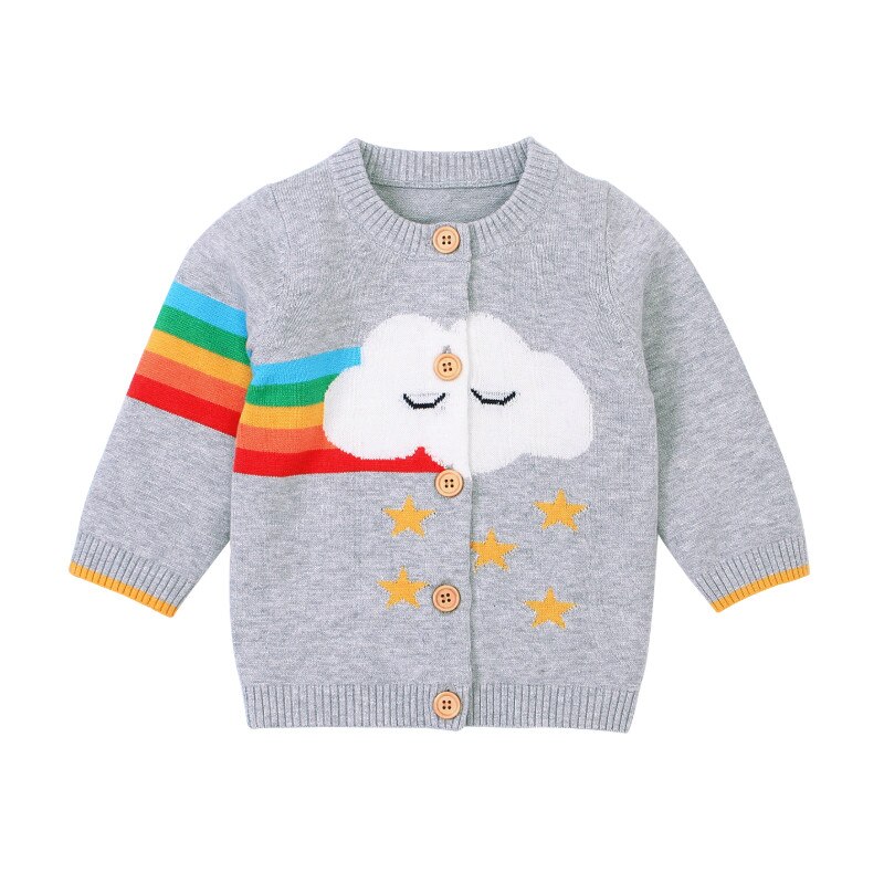 Smålåve \u2019s vårhøstklær, langermet o-hals genser cardigan med regnbue himmel stjerne mønstre til baby jente, gutt