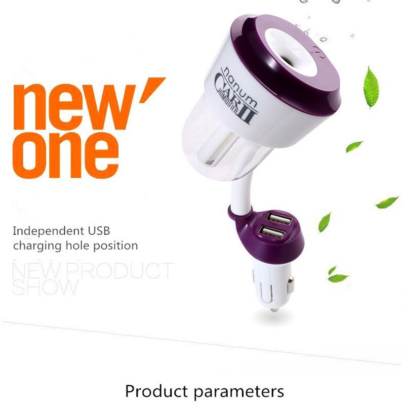 Car Essential Oil Diffuser Mini Ultrasonic 12V 2 Humidifier II LED Light USB Aromatherapy Fogger Air Freshener