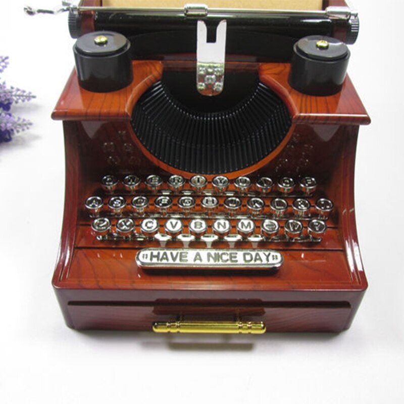 Caja de música de máquina de escribir Vintage, cajas musicales antiguas, juguete mecánico para de cumpleaños, Q6PD