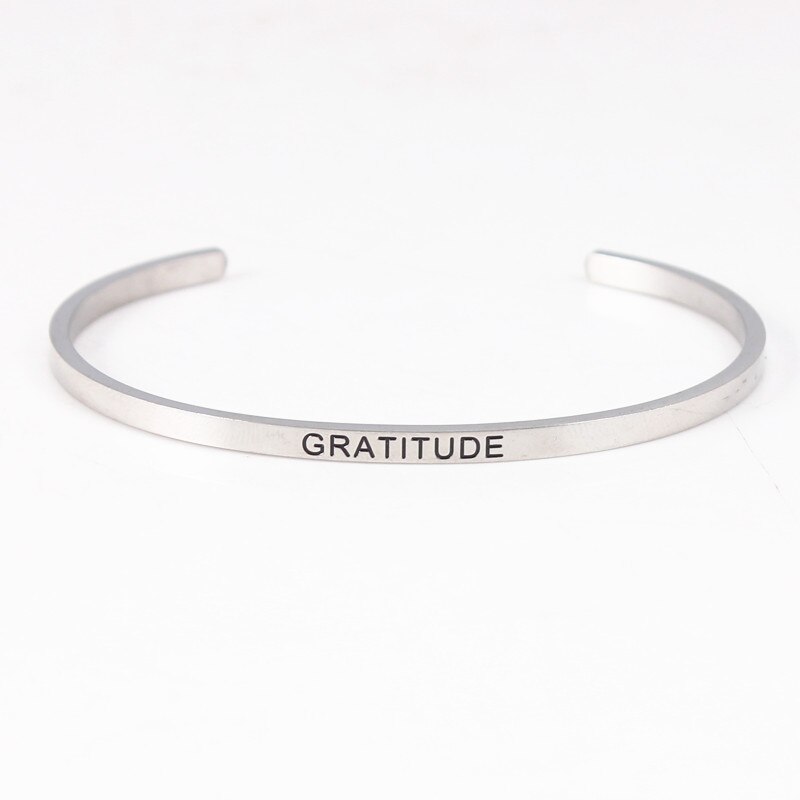 Gratitude Gegraveerde Rvs Armband 3.2 Mm Inspirational Open Manchet Voor Vrouwen Mantra Armband Sieraden