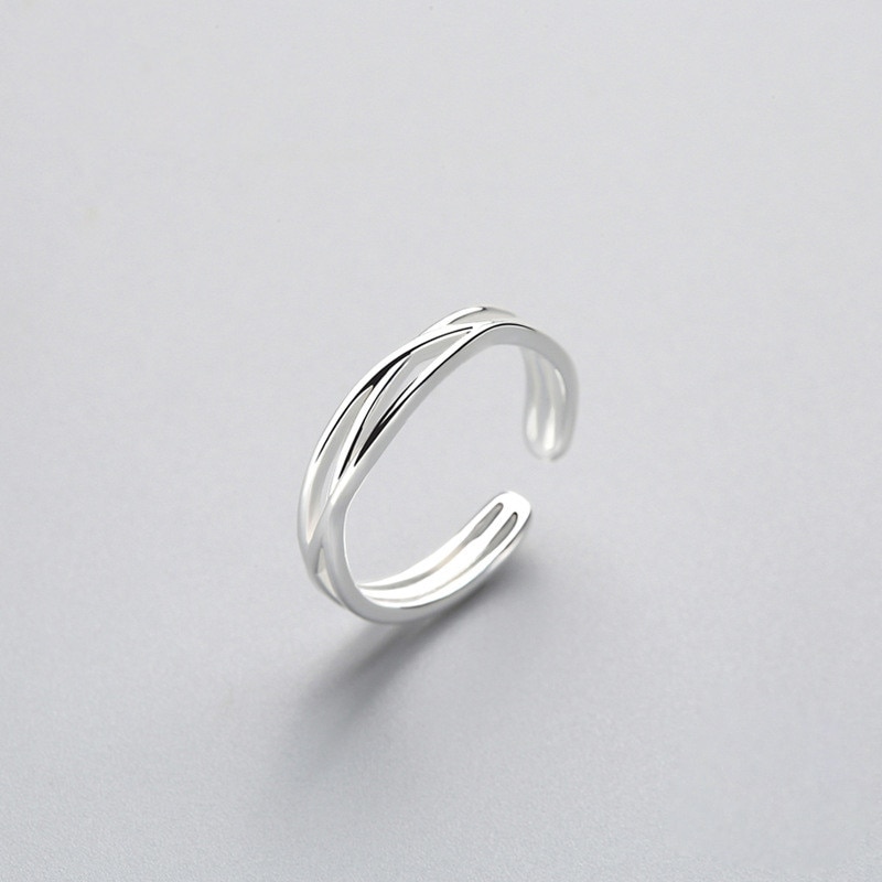 Minimalistische Geometrische Twist Lijn Verstelbare Ring Authentieke 925 Sterling Zilveren Fijne Sieraden Voor Vrouwen Accessoires