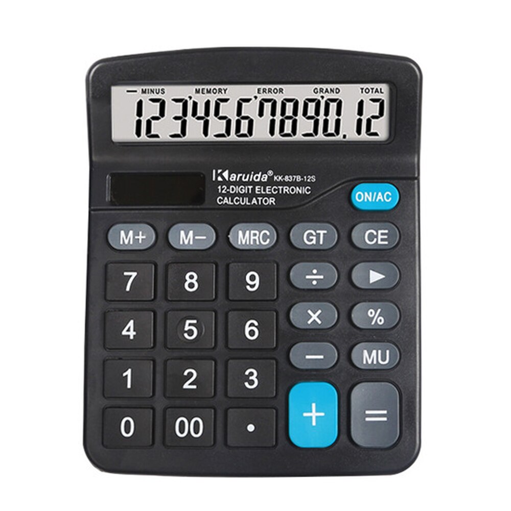 Electronic Calculator Standard Function Basic Counter with 12-Digits Large LCD Display Big Buttons Dual Powers Solar Batterys