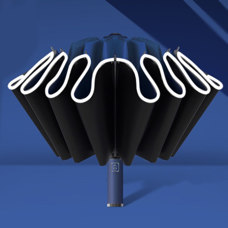 Automatic Folding Strong Umbrella for Men Women Windproof 12Ribs Reverse Umbrella Wind Resistant Trip inverted Rain Umbrella: Automatic blue