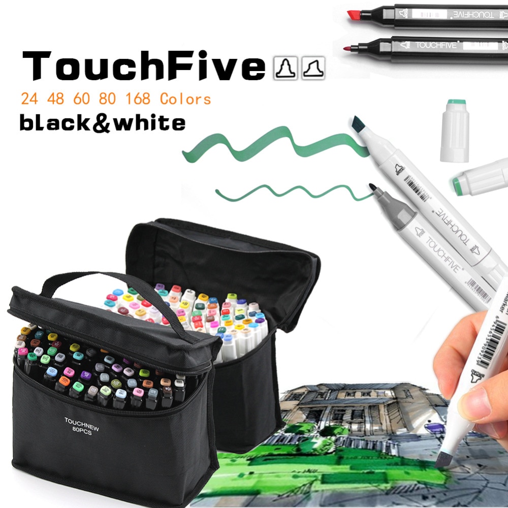 TOUCHFIVE Art Markets Set 24/40/60/80/168 couleurs stylo alcool double pointe croquis marqueur calligraphie/double pinceau Graffiti stylo