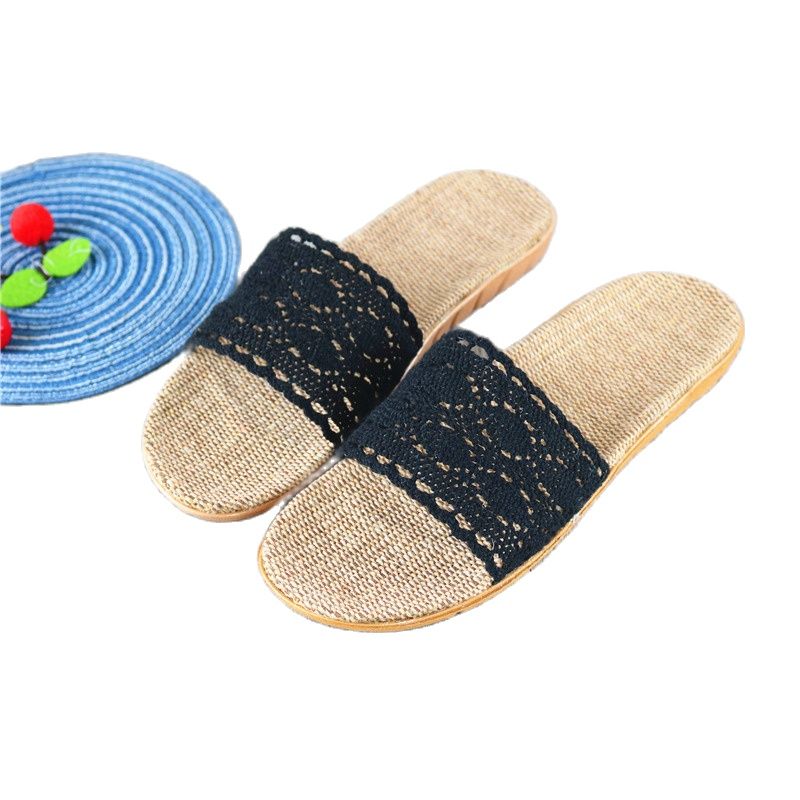 Suihyung mulher chinelos de linho 2021 novo verão cinto de renda sapatos interiores macio antiderrapante flip flops senhoras casual slides sandálias de linho