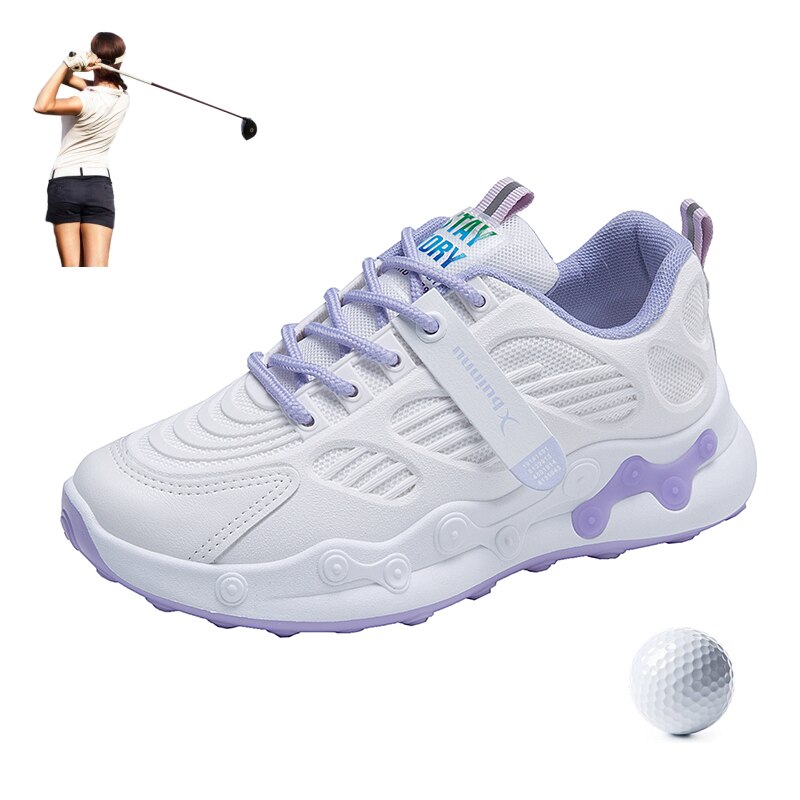 2020 golfskor för kvinnor bekväma golfsneakers dammärke sport sneakers tjej anti-halk golfskor träning: Vit lila / 5.5