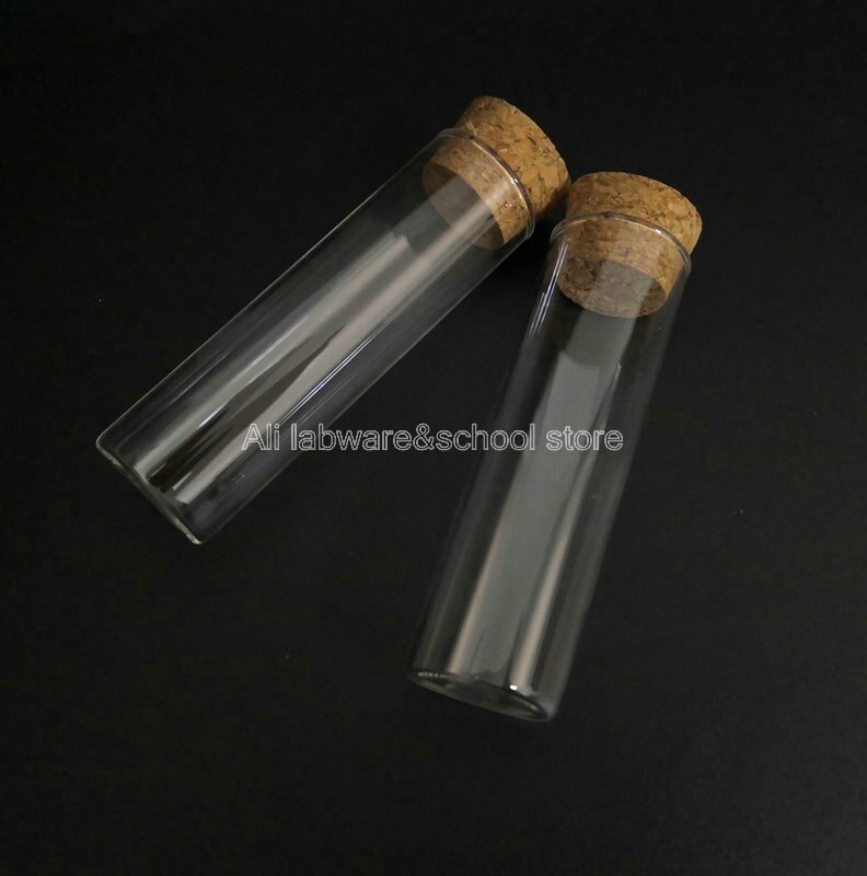 5 unidades/pacote 30x100 milímetros Limpar Tubos de Laboratório Tubo de Ensaio de Vidro Com Rolhas de Cortiça Fundo Plano Material de Laboratório