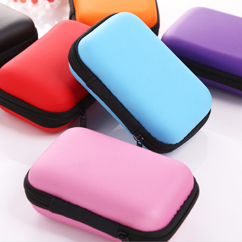 Portable Mini Zipper Hard Earphone Organizer Case Travel PU Leather Protective USB Cable Earbuds Case Bag