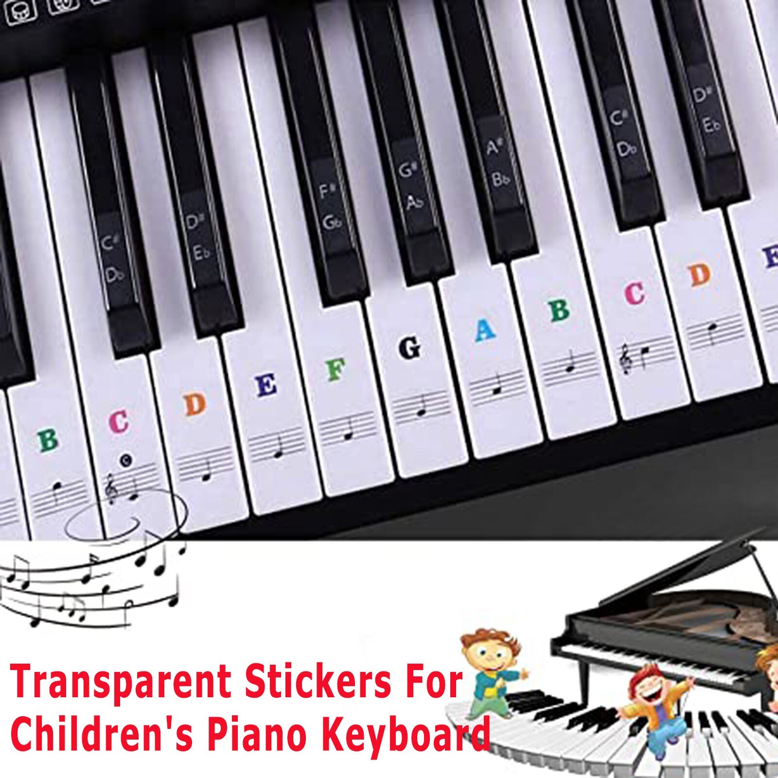 88/61/54/49/37 tasti note di decalcomania di musica staccabili trasparenti adesivi per tastiera di pianoforte adesivo per pianoforte elettronico a 54/61 o 88 tasti