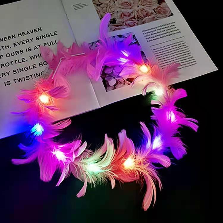 LED Flower Tulle Veil Headband Light Wreath Crown Women Girl Glow Party First Communion Wedding Luminous Festival Costume: pink color 1