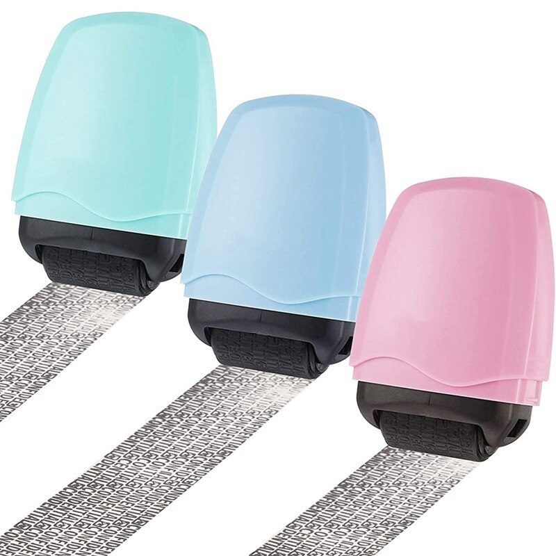 3 Pack Identity Theft Prevention Stamp Identity Guard Roller Stamp Wide Rolling Security Stamp(Blue,Green,Pink): Default Title