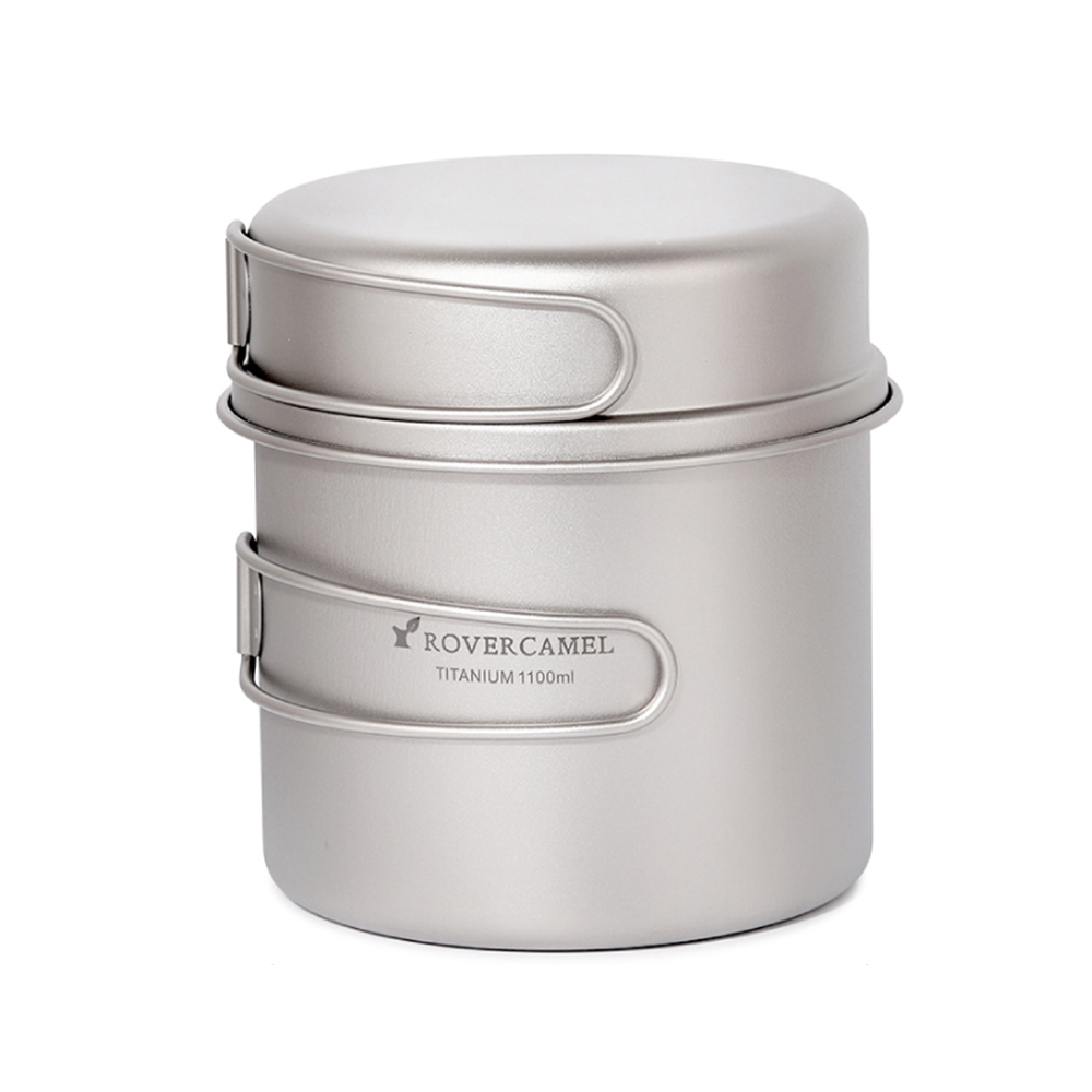 Ultralight Titanium 1100Ml Pot En 350Ml Koekenpan Kookset Outdoor Camping Picknick Kookgerei Set Met Vouwen Handgrepen