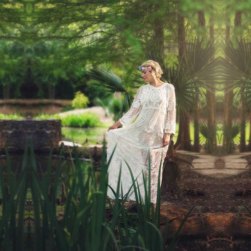 Vestido largo de maternidad para embarazo, vestidos de embarazada de encaje para mujeres, vestido Maxi de maternidad para sesiones fotográficas Prop