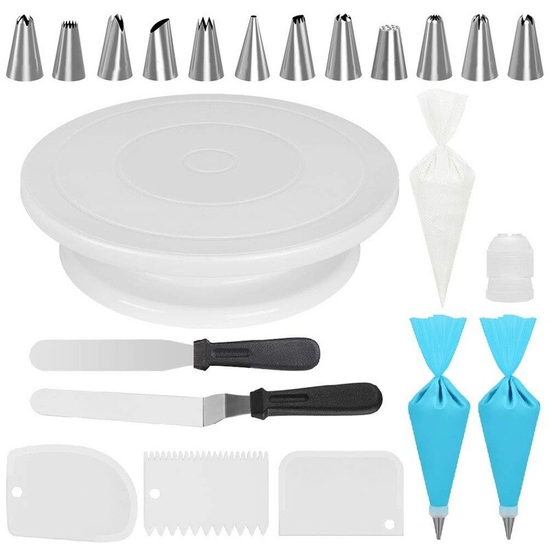 Pastry Nozzle Confectionery Cake Decorating Tools Turntable Non-stick Candy Piping Nozzle Silicone Scraper Baking Pastry Tools: 32pcs