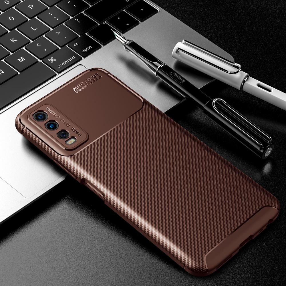 Case Voor Vivo Y20 Luxe Carbon Fiber Shockproof Soft Tpu Armor Case Voor Vivo Y20i Y20S Y11S Y12S: For Vivo Y20 Y20S / Brown