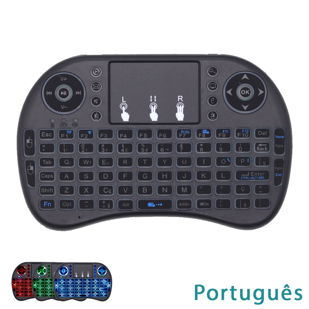 I8 RGB Backlit Portugees Toetsenbord 2.4G Mini Draadloze Toetsenbord met Touchpad Muis voor Google Android TV Box, mini PC, Laptop,