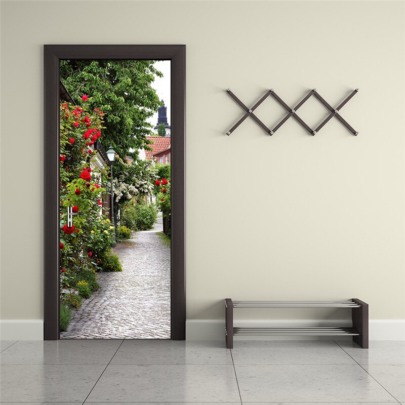 Thuis Creatieve Diy 3D Deur Stickers Oude Stad Patroon Voor Kinderkamer Deur Woondecoratie Accessoires Grote Muur Sticker: 12