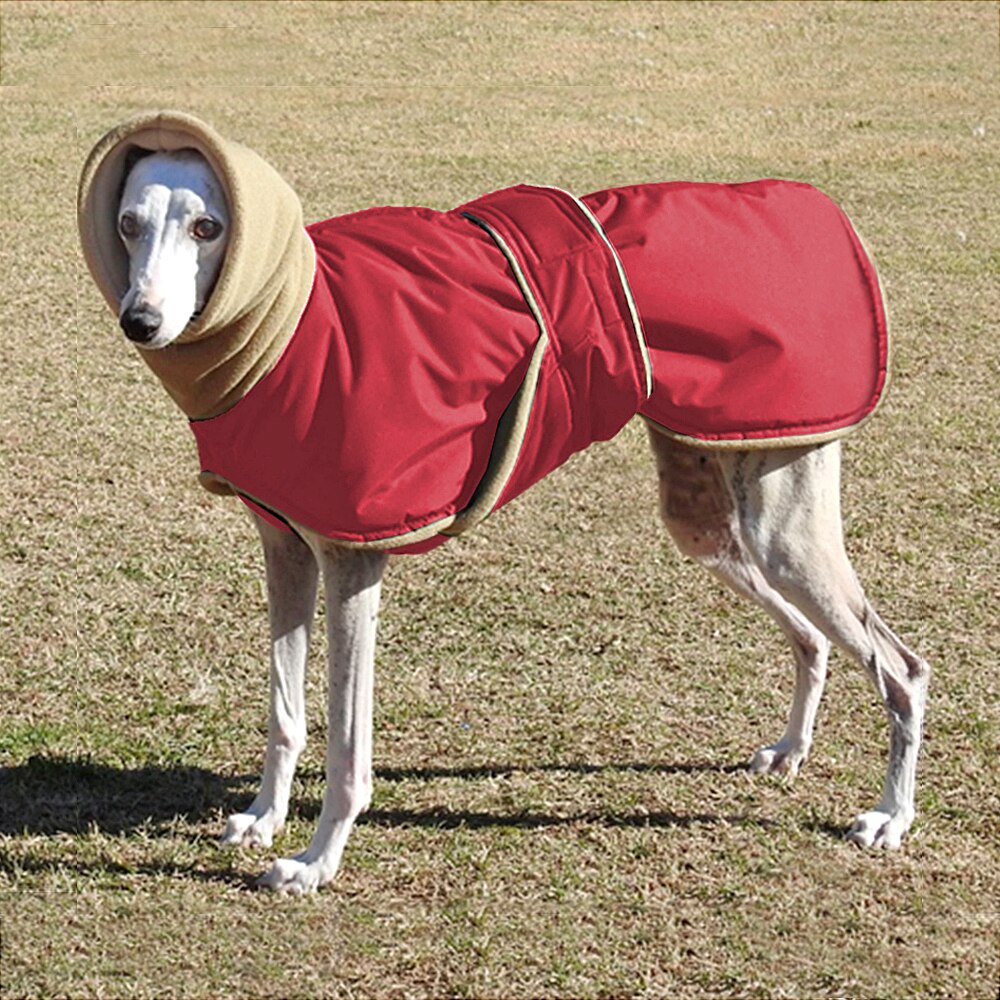 Chaqueta cálida impermeable para perros medianos y grandes, abrigo grueso de invierno para galgo, lobero irlandés y pastor alemán: Rojo / 5 XL