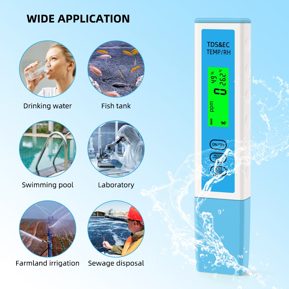 Multifunction Temp Humidity TDS EC Meter BlueTooth Digital Water Tester APP Online Smart Monitor for Aquarium Laboratory