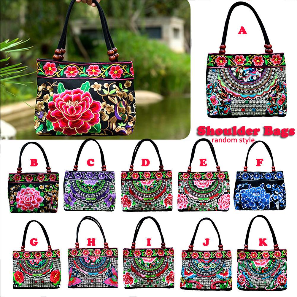 Ethnic Style Embroidered Bag Fashionable Handbag Retro Canvas Bag All-match Shoulder Bags Outdoor Personality Floral Women's Bag