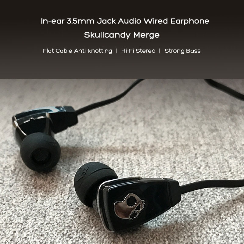 Original novo Skullcandy Merge fone de ouvido com fio de alta qualidade de som fone de ouvido intra-auricular com entrada de áudio de 3,5 mm, cor preta.