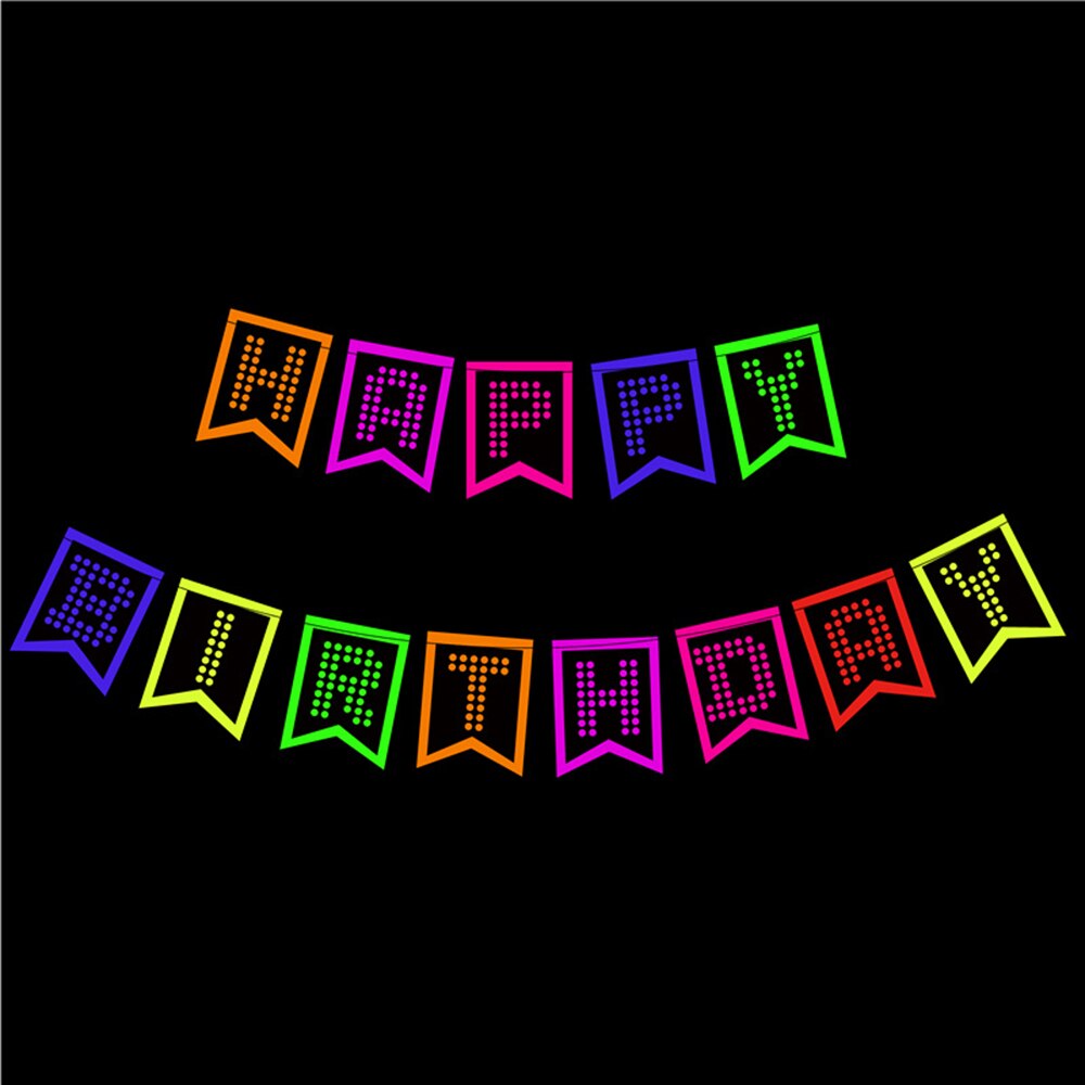 1Set Neon Happy Birthday Banner Stars Fluorescent Banners Party Backdrop Curtain DIY Balloon Arch Neon Glow Birthday Party Decor: 3.