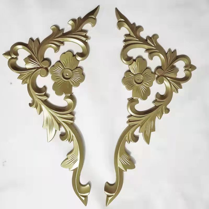 Home decoration background wall border flower living room ceiling border corner flower European hollow carving imitation wood ca: champagne gold