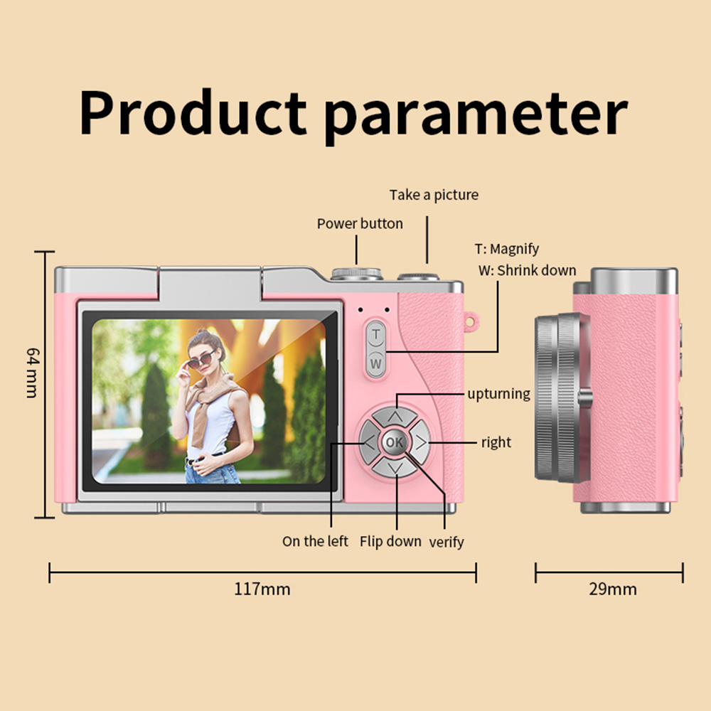 4K Digital Camera CCD 180° Flip Screen Selfie Camera 8X Digital Zoom 48MP Portable Digital Photography Camera with 32G Card