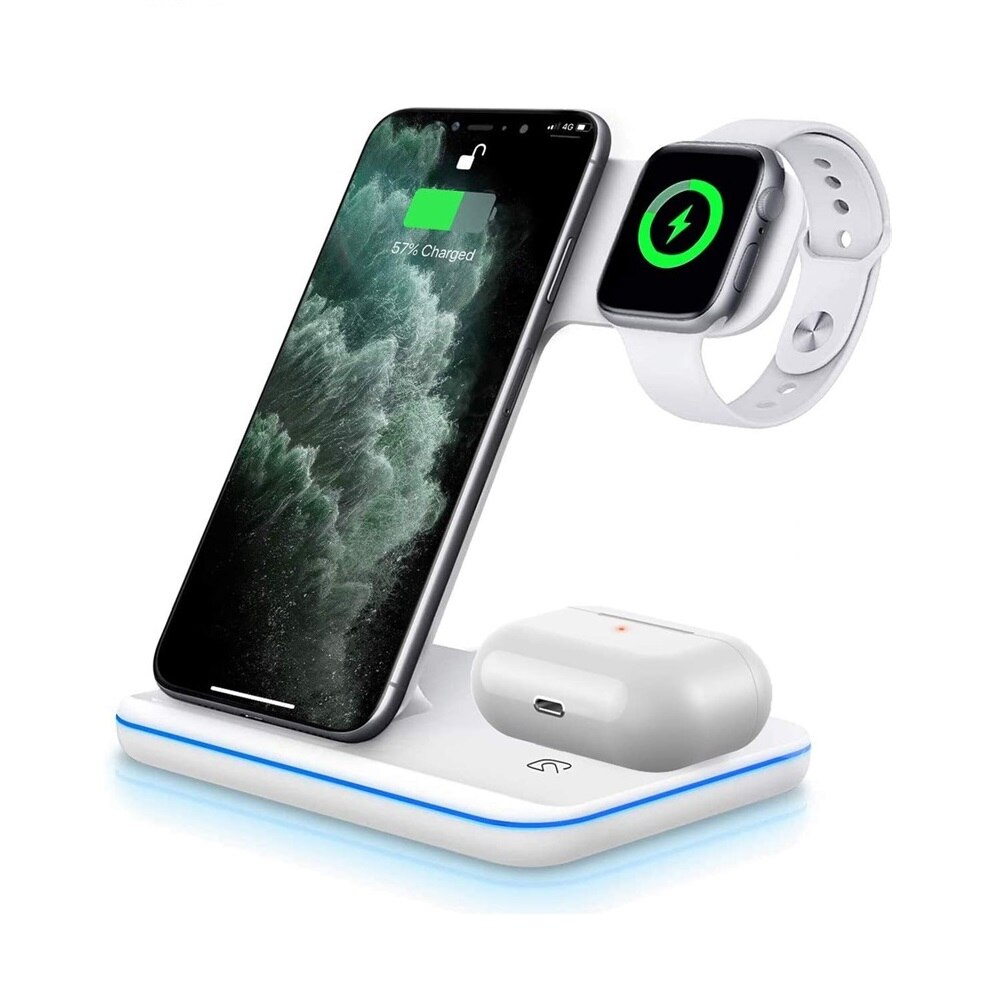 15W Qi Drahtlose Ladegerät Für iPhone 12 11 XS XR X 8 Samsung S20 3 in 1 Ladestation für Apfel Uhr SE 6 5 4 3 2 Airpods Profi: 3 IN 1 15W weiß