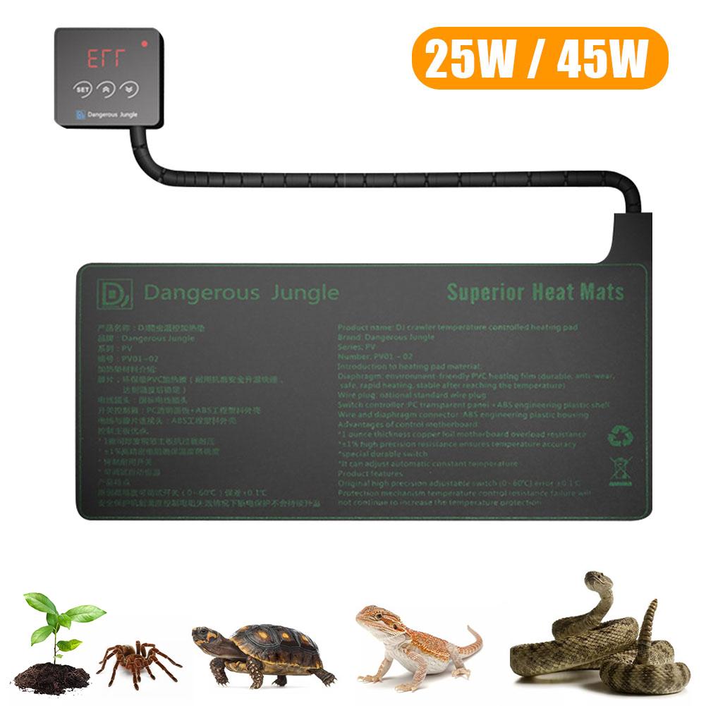 Almohadillas de calefacción para reptiles, calentador de temperatura ajustable para mascotas, 45w/25w, para terrario, resistente al agua