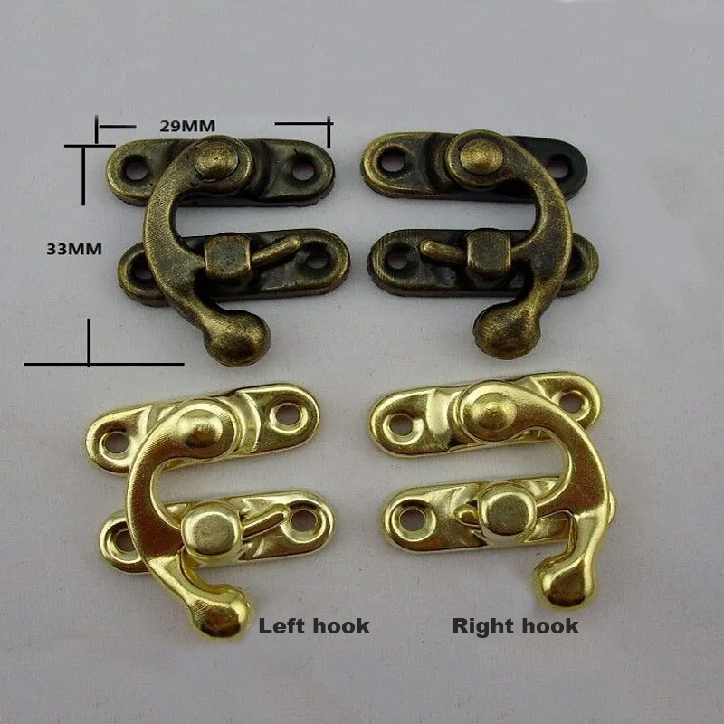 4 set antik brons/guld/silver järnhänglås hasklås för mini smyckeskrin i trä med skruvar möbelbeslag